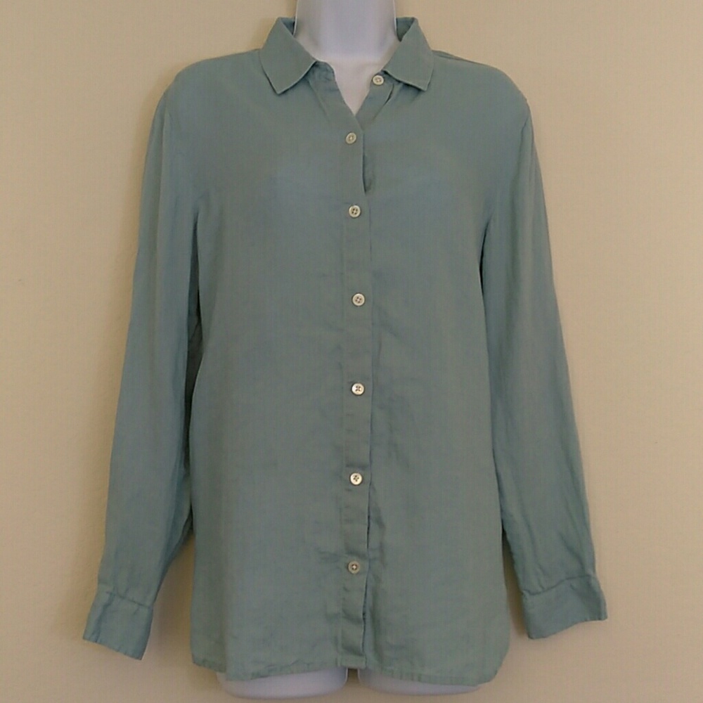 J Jill Love Linen Blue Linen Button Up Blouse